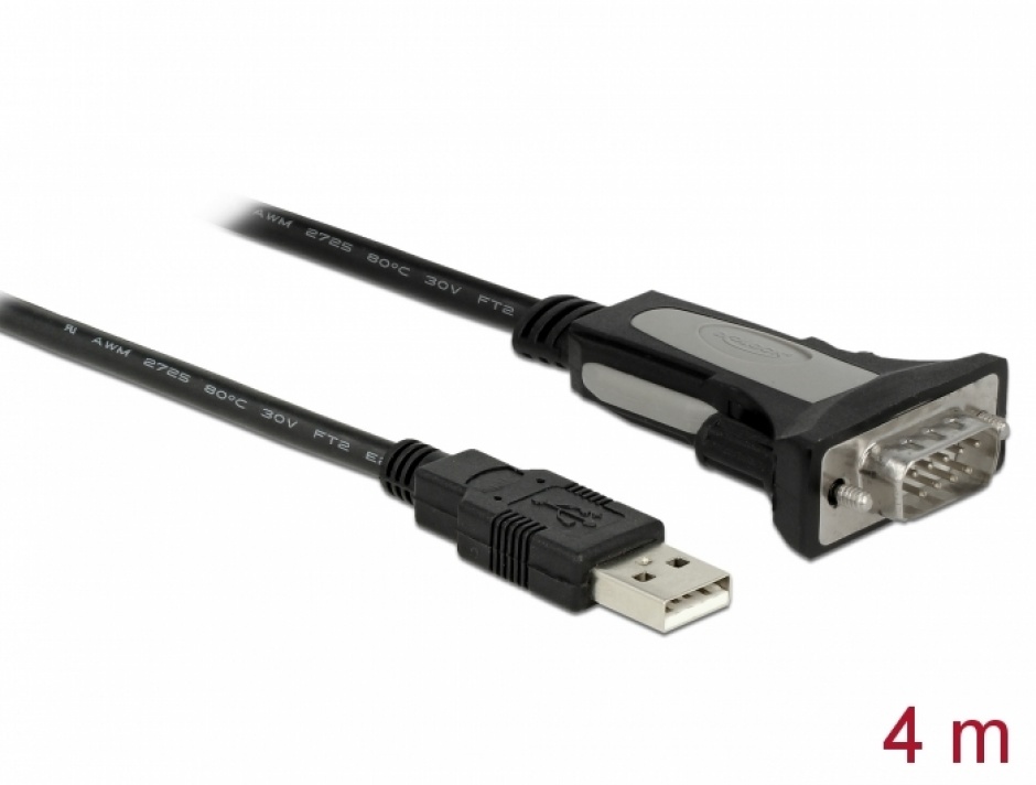 Imagine Cablu USB la Serial RS-232 DB9 FTDI 4m, Delock 66323